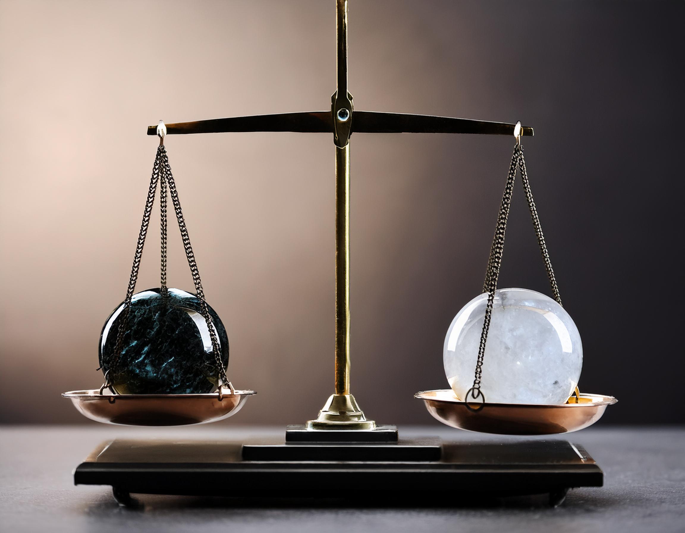 Image of a scale with a clear and an opaque marble